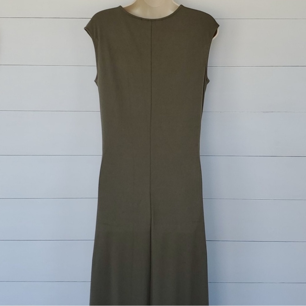 G.I.L.I. Olive Green Sleeveless Asymmetrical V-Neck Dress – Size M - Picture 5 of 12
